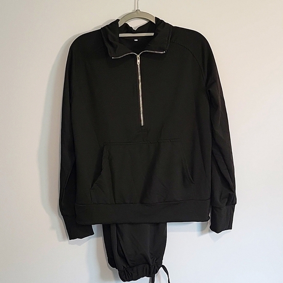 Cherfly Quarter Zip Sweatshirt & Drawstring Pants In Black Size Small NWT - Picture 2 of 14